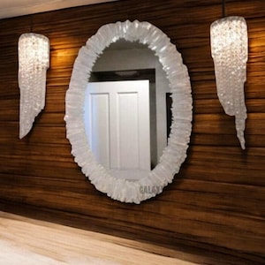 Oval Wall Mirror | Oval Bathroom Mirror | White Bedroom Mirror | Wall Mirror | Crystal White Mirror