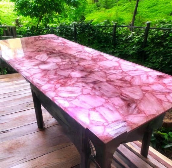 Handmade Rose Quartz Agate Table Top: Natural Stone Dining Table