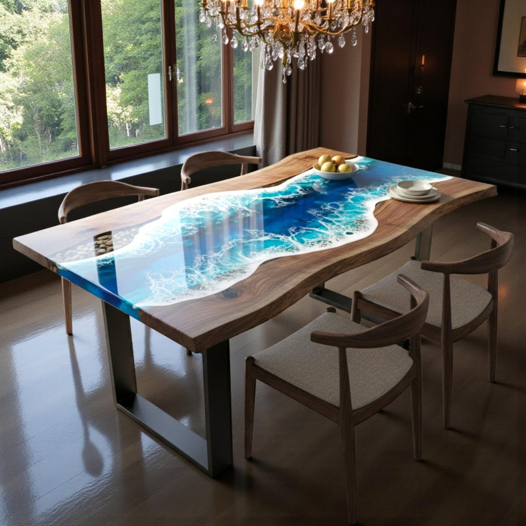 Ocean Wave Epoxy Resin Table | Handmade Furniture | Dining & Coffee ...