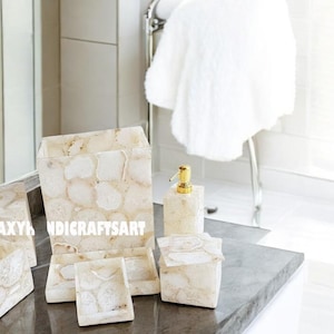 White Quartz Bathroom Set Luxury 7 Pieces | White Agate Bathroom Accessories | Bathroom Set Home Decor