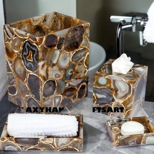 Set da bagno in agata / Accessori da bagno / Set da 4 / Elegante set da bagno in pietra di agata naturale