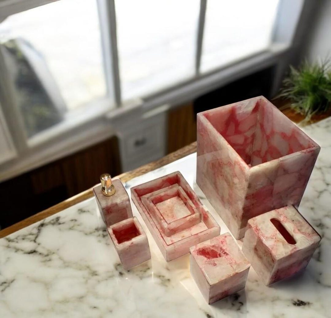 Pink Agate Bathroom Set 7 Pieces | Luxury Pink Bathroom Set | Bathroom ...