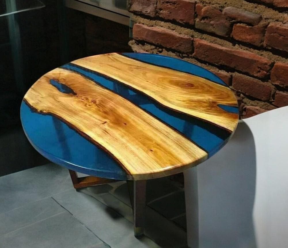エポキシ樹脂の円形テーブル直径50cm 手作りの円形エポキシ樹脂テーブルトップ：天然木のアクセント - Etsy 日本