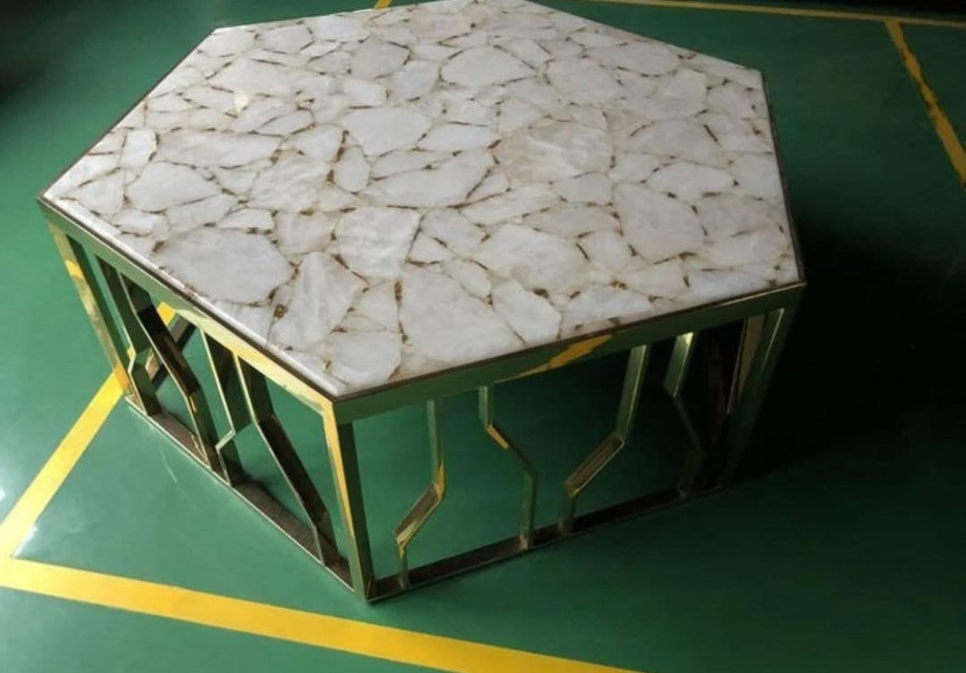White Quartz Semi Precious Stone Coffee Table Top - Etsy