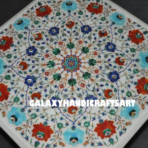 White Marble Fine Inlay Work Table Top For Dining | Coffee Table Top | Center Table Top | Office Counter Table | Pietra Dura Art