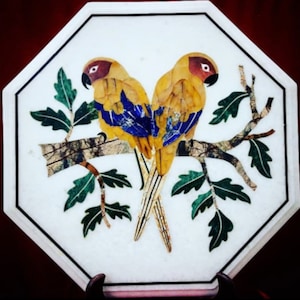 Handmade Art Semi Precious Stone Inlay Table Top | Marble Coffee Table Top | Marble Bedside Table | Pietra Dura Art Home & Decor