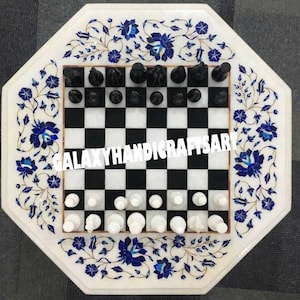 White Marble Lapis Lazuli Stone Chess Board With Chess Pieces Collection