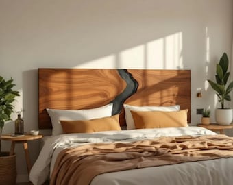 Cabeceira de madeira com resina epóxi feita à mão: Painel de encosto de cama personalizado