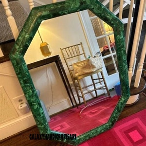 Green Malachite Wall Mirror | Washbasin Mirror | Green Bedroom Mirror | Wall Mirror | Marble Mirror Home Decor