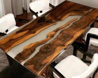 Custom Live Edge Wood Epoxy Dining Table: Handmade Home Decor