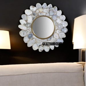 Bathroom Agate Wall Mirror | Wall Mirror | Washbasin Mirror | White Agate Mirror | Home Decor Mirror