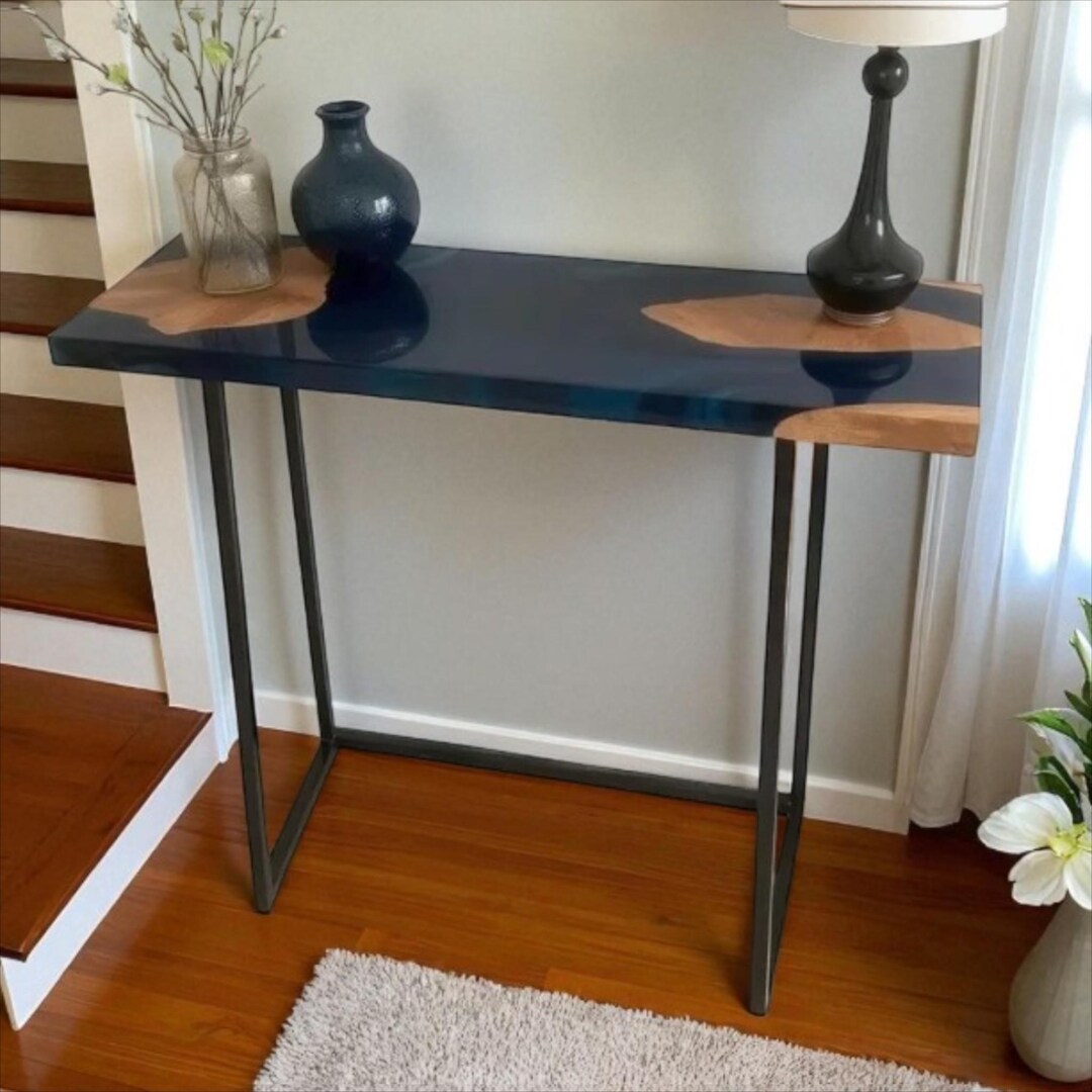 Handmade Epoxy Resin Console Table: Solid Wood & Metal Hallway ...