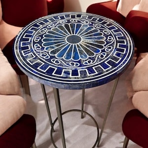 Round Lapis Lazuli Corner Table Top | Lapis Coffee Table Top | Lapis Bedside Table | Lapis Entryway Table | Semi Precious Stone