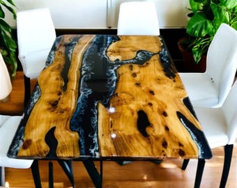 Handmade River Epoxy Table: Square Wood & Resin Home Decor