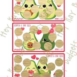 Avocado Love (spesa elevata) Minis Saving Challenge A6 - PDF stampabile con gratta e vinci fai-da-te