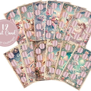 12 Zodiac Birthday Tarot Savings Challenge (wszystkie) A5 A6 DIY Zdrapka Wydrukuj PDF