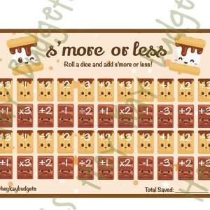 S'mores Math Printable S'more or Less Savings Challenge A5 - Printable PDF - Etsy