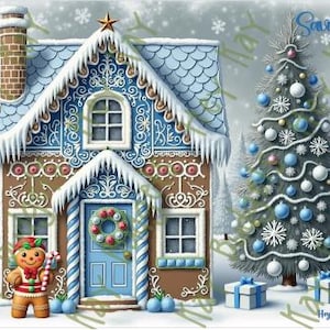 Blue Gingerbread House Savings Challenge A5 - afdrukbare pdf-afdrukbare doe-het-zelf-kras