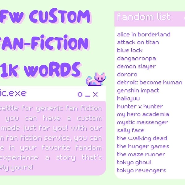 SFW Custom Fan Fiction 1K Words || Bring your vision to life!