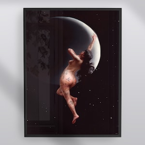 Tattooed Moon Nymph Falero altered art print, hallway, bedroom, living room, lounge print, alternative, tattoo