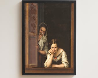 Two Women at a Window Print, Funny, Toilet, Humorous Bathroom Art