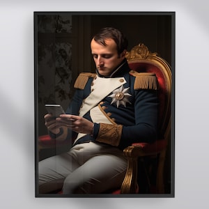 Napoleon met mobiele telefoonprint, grappige humoristische veranderde kunst