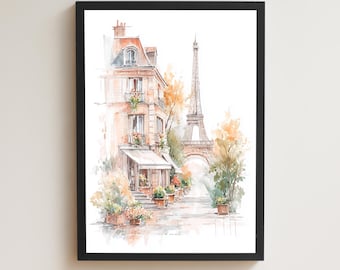 Paris Street Print, Watercolour Style Art, Parisian Travel Paris Cityscape Art, French French Wall Art, Travel Sketch, French Art Prints