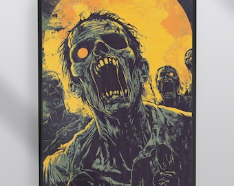 Zombie Dawn Print: Retro Horror Art, Macabre Gift (Unframed)