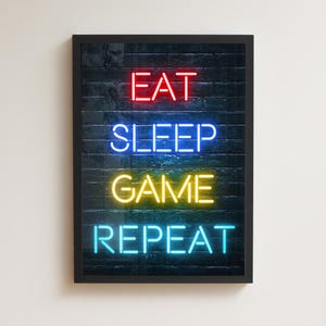 Eat Sleep Game Rapport: Neon Gaming Poster, Teenager Zimmer Dekor