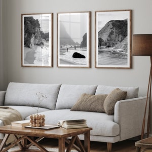 Set of 3 Black and White Prints, Big Sur Coastal Wall Art Set - California Ocean Large Wall Art, Big Sur Framed Nature Photography Decor