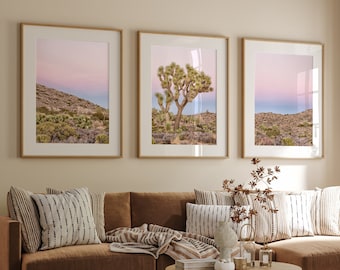 Joshua Tree Print Set of 3 Wall Art - Joshua Tree National Park Poster Set, 3 Piece Framed California Desert Wall Art for Home Decor