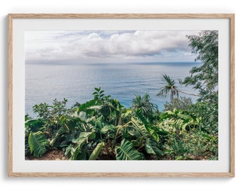 Fine Art Tropical Ocean Print - Art mural plantes de plage, impression océan lifestyle, affiche côtière encadrée ou non pour décoration de maison ou de bureau