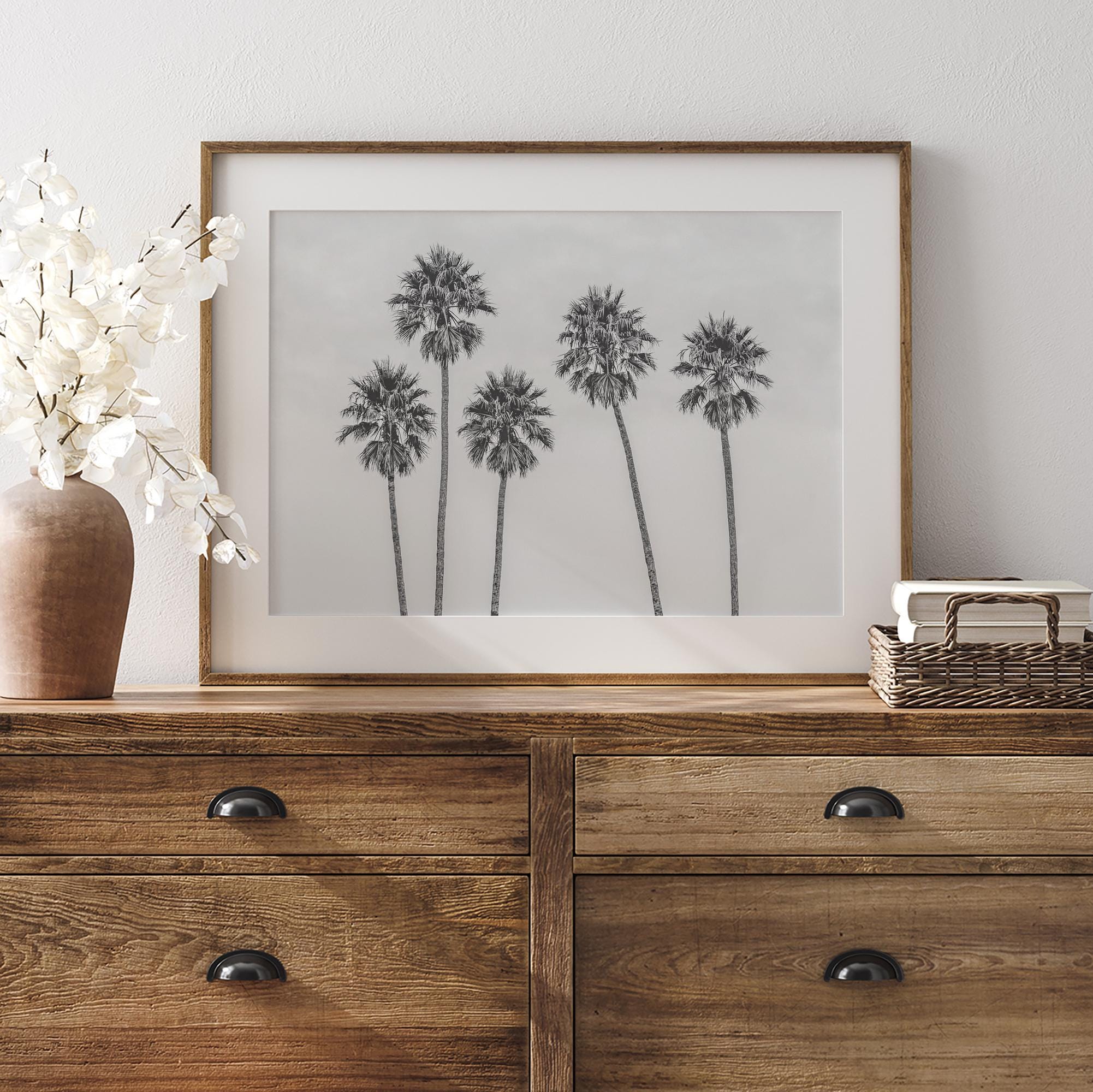 Minimalist Palm Tree Fine Art Photography Print - Black and White Los ...