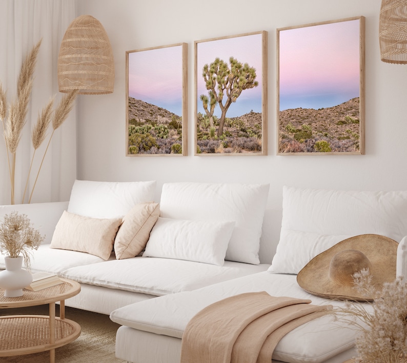 Joshua Tree Canvas Print Set: Pink Desert Photography, Framed Wall Art ...