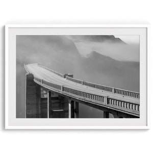 Foggy Bixby Bridge Print: California Coastal Highway Black and White Wall Art