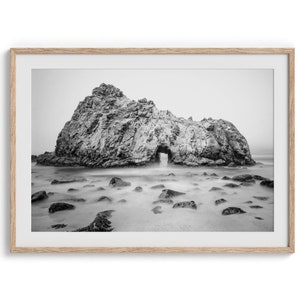 Black and White Big Sur Beach Fine Art Photography Print - Northern California Beach Wall Art, Framed Coastal Moody Landscape for Home Decor