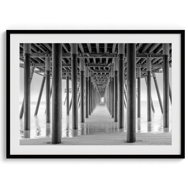 Black and White Beach Pier Fine Art Photography Print - Large Framed or Unframed Landscape Photography Poster of California Pismo Beach Pier