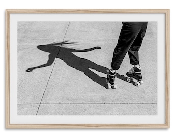 Modern Street Photography Print - Black and White Vintage Sports Artwork,  Framed or Unframed Skating Wall Art for Home Decor