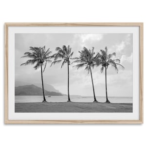 Hawaii Palmen Fine Art Fotografie Druck - Extragroßes Schwarzweiß Strand Wandkunst, gerahmtes oder ungerahmtes Palmen Poster für das Innendekor