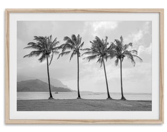 Hawaii Palm Trees Fine Art Photography Print - Extra Large Black and White Beach Wall Art, Framed or Unframed Palms Poster for Home Decor