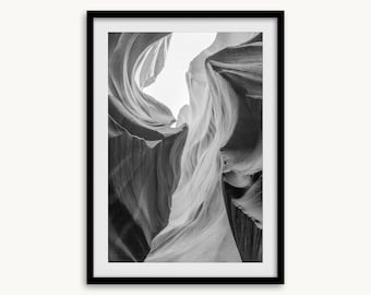 Antelope Canyon Black and White Fine Art Photography Print - Minimalist Framed Arizona Wall Art for Home Decor