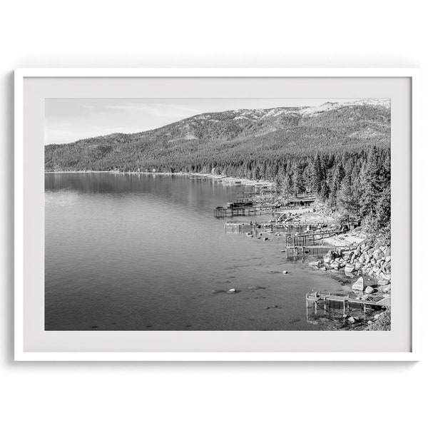 Black and White Lake Tahoe Fine Art Photography Print - Lake Tahoe Waterfront Wall Art Framed or Unframed Poster, Lake House or Home Decor