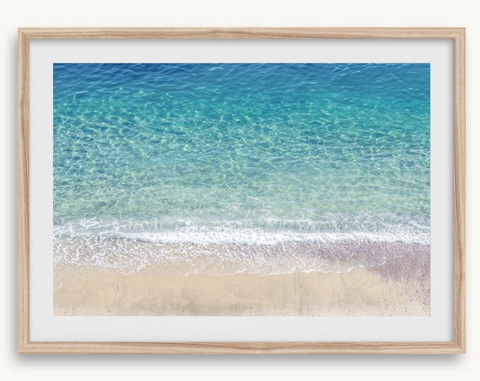 Fine Art Aerial Beach Print - California Coastal Decor, Large Light Blue Ocean Wall Art, Framed or Unframed Beach Photography for Home Decor