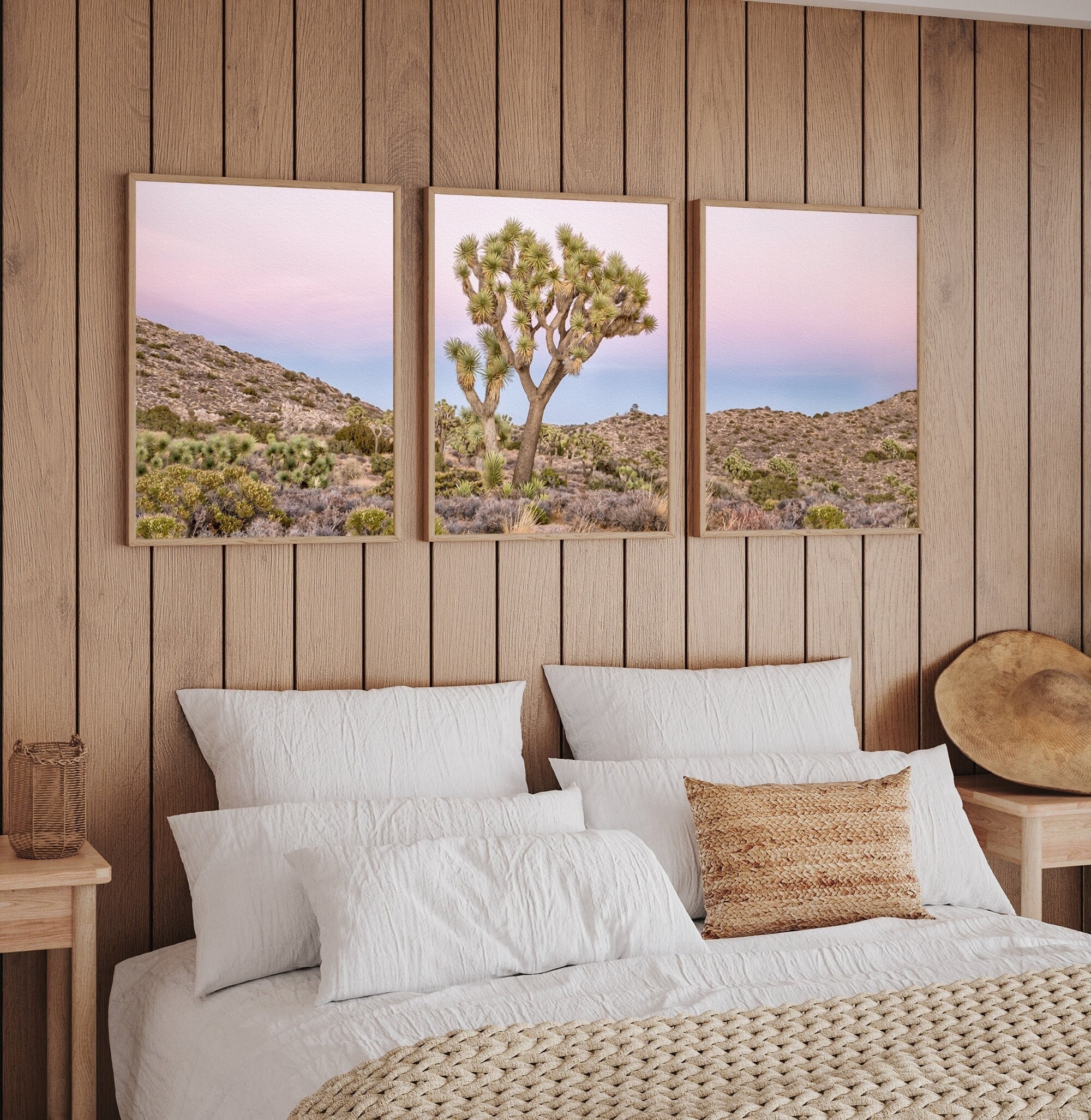 Joshua Tree Canvas Print Set: Pink Desert Photography, Framed Wall Art ...