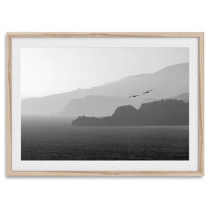 Black and White Coastal Print - Fine Art Abstract Ocean Photography Wall Art, Sea Birds Wall Decor, Framed Large Beach Poster for Home Decor