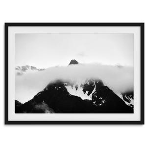 Cloudy Mountain Fine Art Photography Print - Large Black and White Mountains Wall Art, Framed Alaska Landscape Poster for Home Decor
