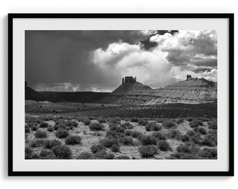 Black and White Desert Fine Art Print - Utah Desert Black and White Landscape Wall Art, Large Framed or Unframed Desert Western Wall Decor