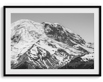 Fine Art Schnee Berg Druck - Große Schwarz-Weiß Berg Wand Kunst, gerahmt Mount Rainier Landschaft Natur Kunst für Wohndekor