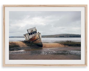 Impresión fotográfica de naufragio: arte rústico de pared costero
