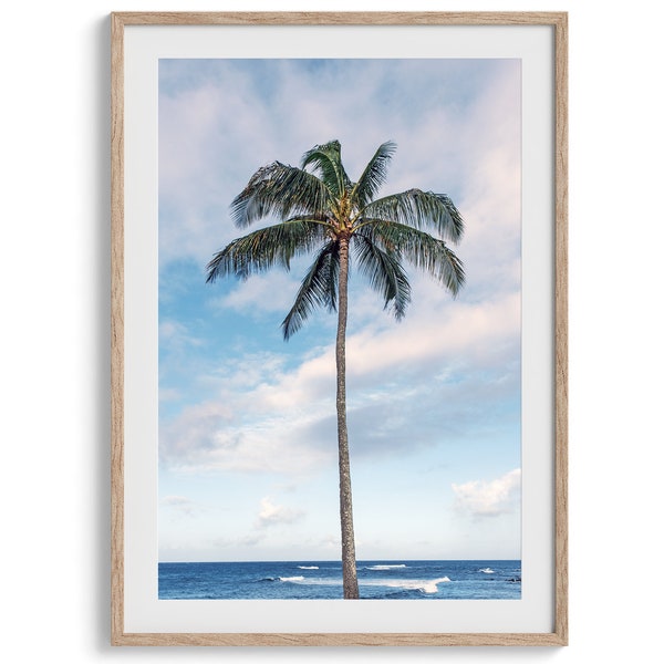 Pink Sunset Palm Tree Beach Wall Art - Ocean Wall Art, Fine Art Beach Palm Tree Photography Print, Tropical Coastal Poster for Home Decor
